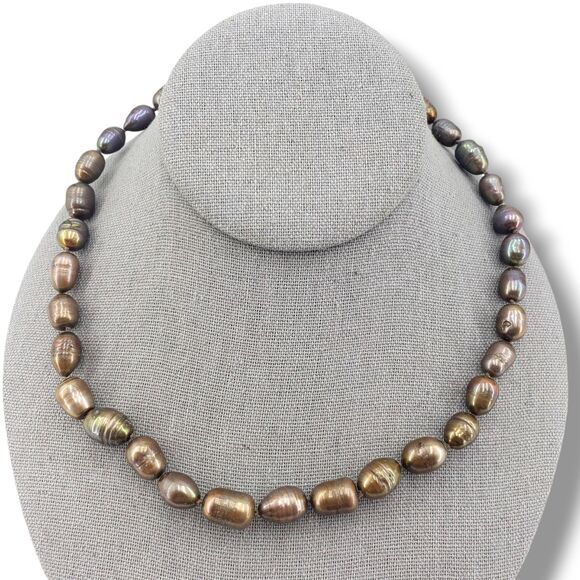 Golden Bronze Peacock Baroque Freshwater Pearl Bead Collar Choker Necklace 18" - Picture 1 of 8